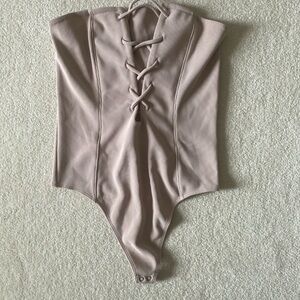 Express Taupe Lace-Up Bodysuit